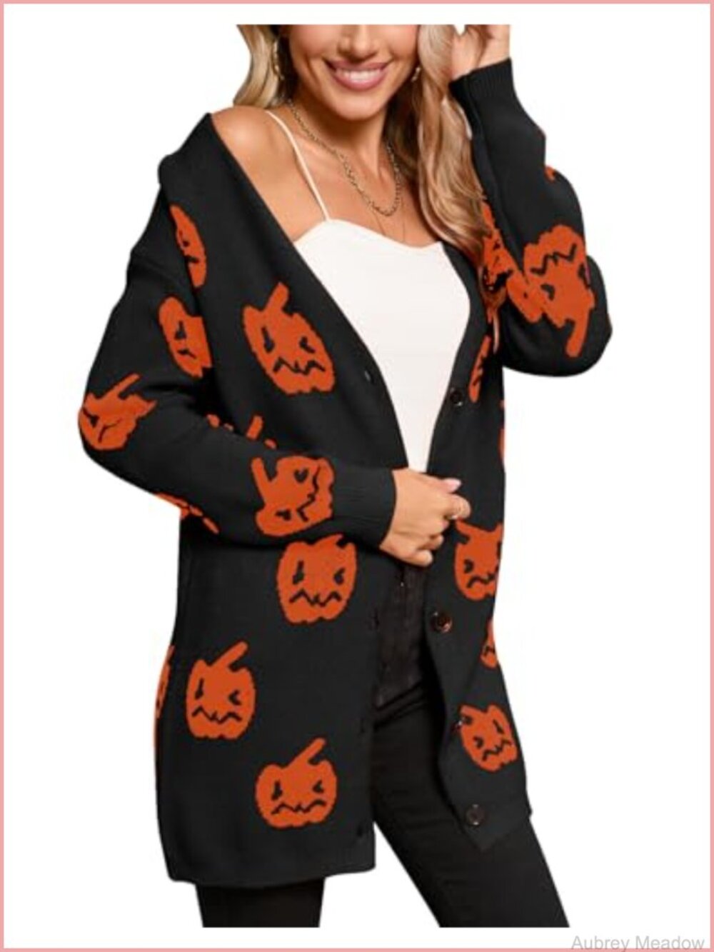 Womens Halloween Cardigan Sweater Button Down Long Sleeve Polyester Cable Knit